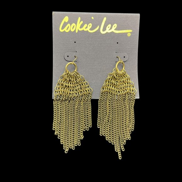 Vintage Cookie Lee Earrings Gold Tone Chandelier Waterfall‎ Long Dangle NEW - Picture 1 of 8